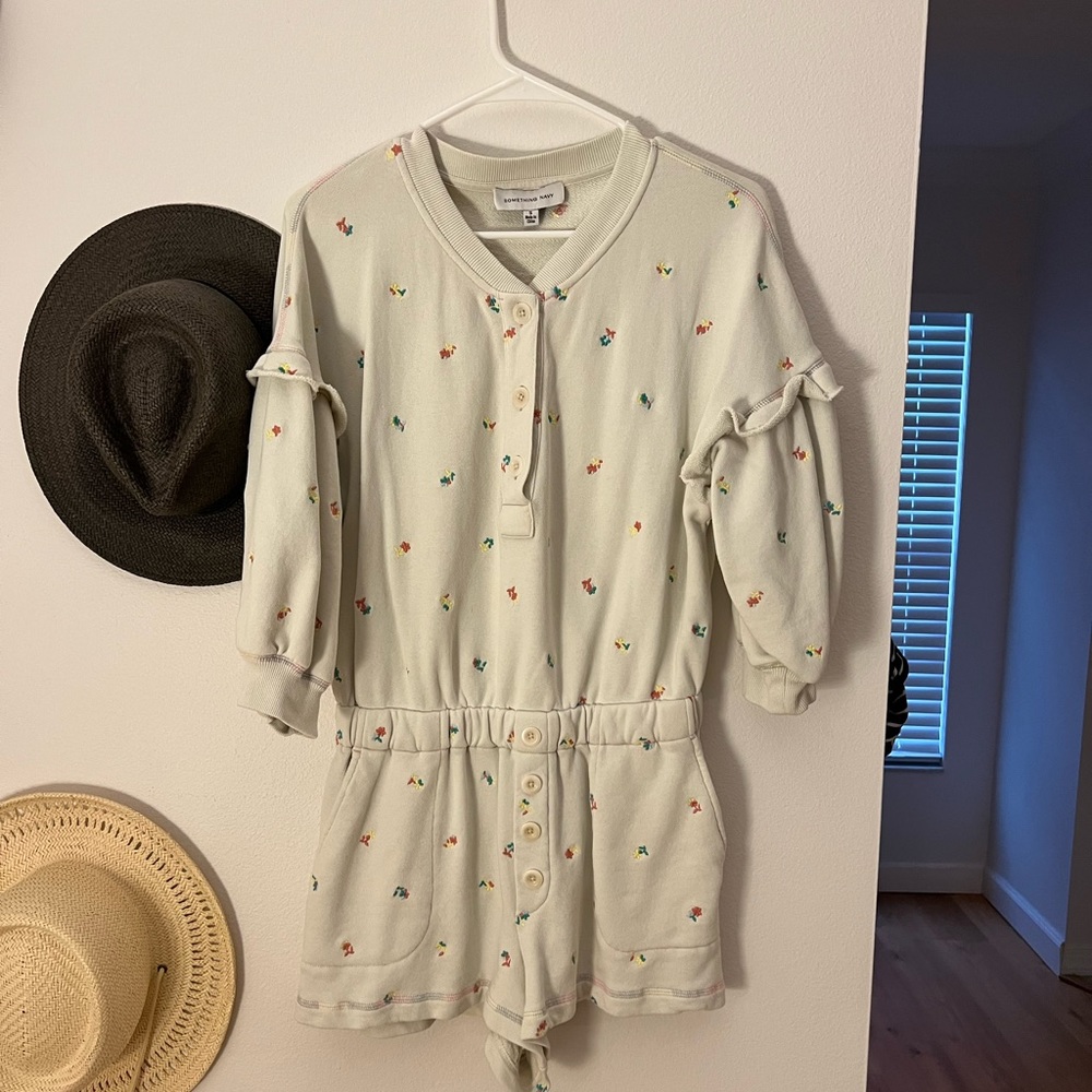 Something Navy Floral Short Sweatshirt Romper